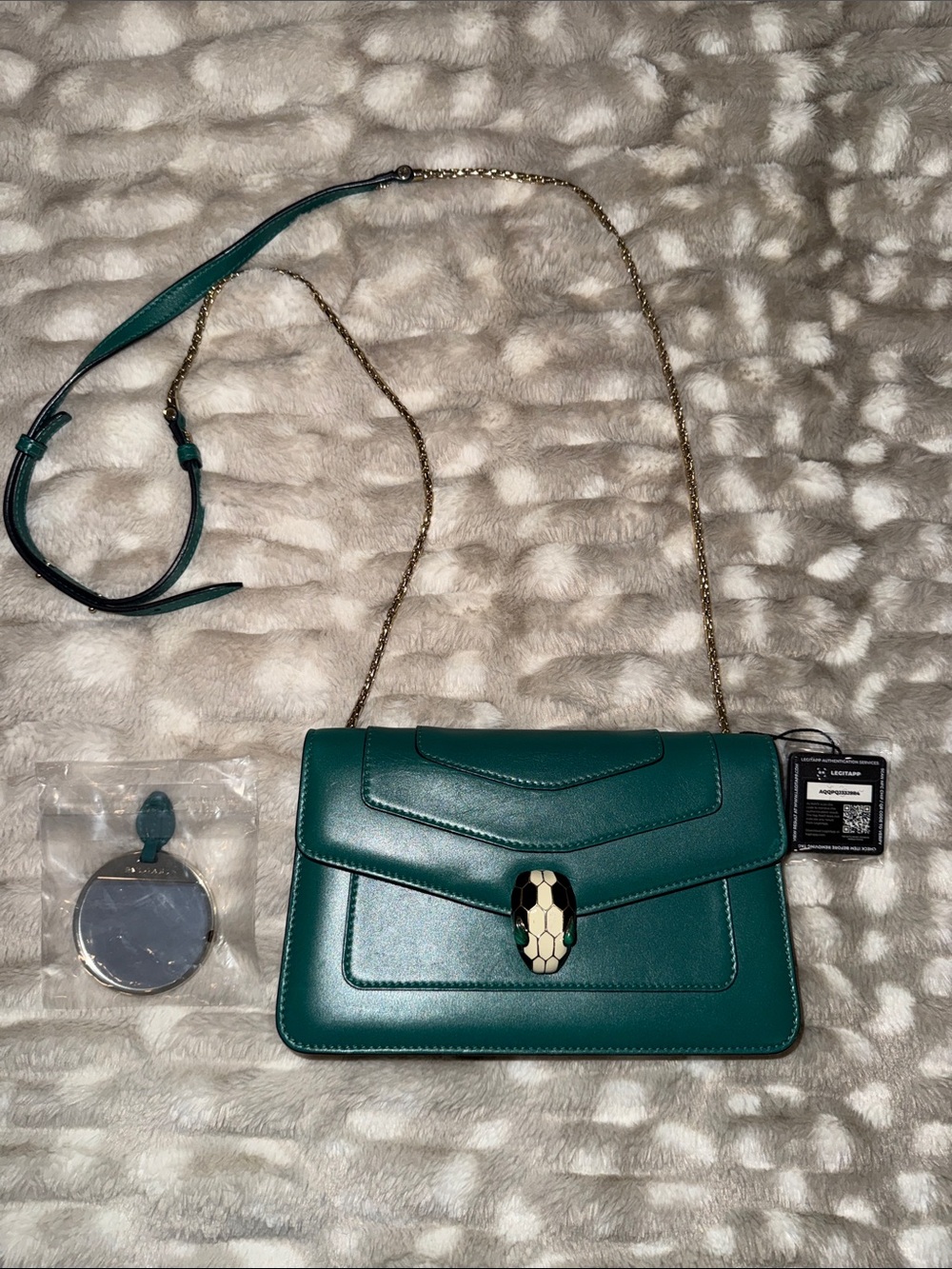 Bvlgari Serpenti Forever Turquoise Leather Crossbody Bag with Original Mirror
